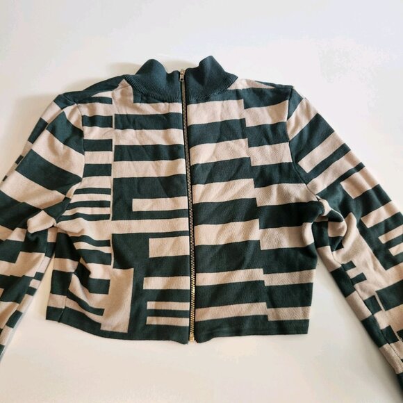 Good Time USA Cropped Sweatshirt Full Zip Long Sleeve Green Geometric Large‎ NEW - Picture 4 of 16